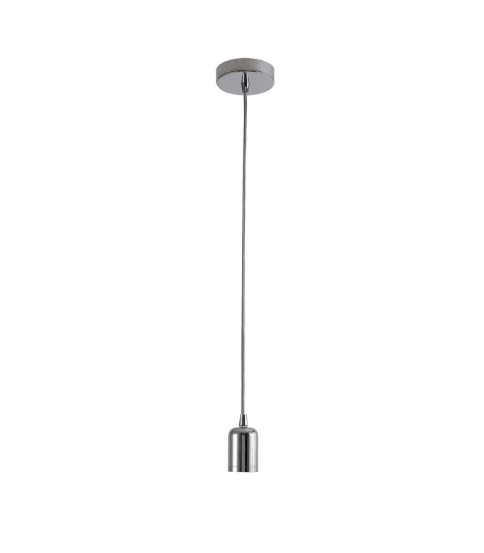 Argyle 10cm 2m 1 Light Pendant Chrome/Silver Braided Cable E27 Max 60W c/w Ceiling Bracket & Deeper Shade Ring-4