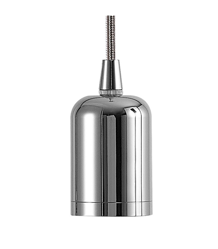 Argyle 10cm 2m 1 Light Pendant Chrome/Silver Braided Cable E27 Max 60W c/w Ceiling Bracket & Deeper Shade Ring-5