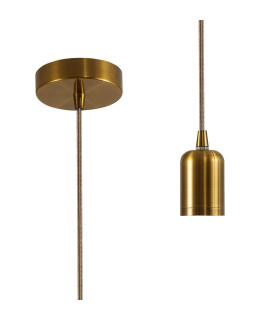 Argyle 10cm 2m 1 Light Pendant Gilt Bronze/Gold Braided Cable E27 Max 60W c/w Ceiling Bracket & Deeper Shade Ring-1