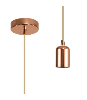 Argyle 10cm 2m 1 Light Pendant Rose Gold/Rose Gold Braided Cable E27 Max 60W c/w Ceiling Bracket & Deeper Shade Ring-1