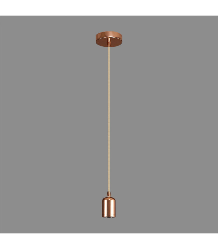 Argyle 10cm 2m 1 Light Pendant Rose Gold/Rose Gold Braided Cable E27 Max 60W c/w Ceiling Bracket & Deeper Shade Ring-3
