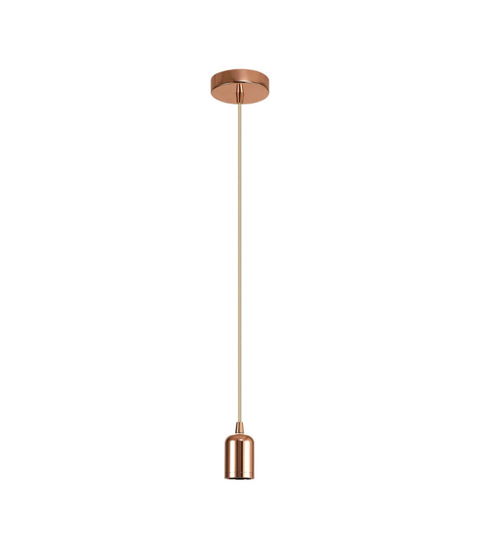 Argyle 10cm 2m 1 Light Pendant Rose Gold/Rose Gold Braided Cable E27 Max 60W c/w Ceiling Bracket & Deeper Shade Ring-4