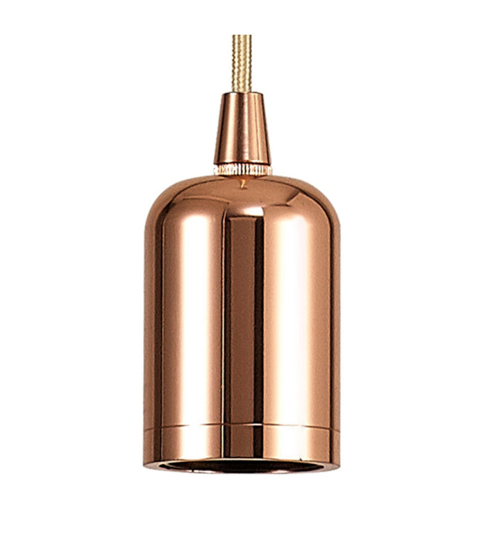Argyle 10cm 2m 1 Light Pendant Rose Gold/Rose Gold Braided Cable E27 Max 60W c/w Ceiling Bracket & Deeper Shade Ring-5