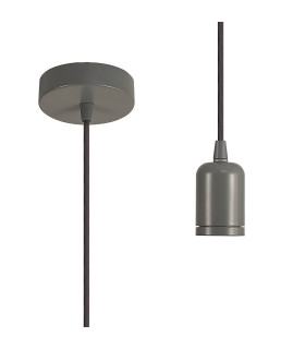 Argyle 10cm 2m 1 Light Pendant Warm Grey/Grey Braided Cable E27 Max 60W c/w Ceiling Bracket & Deeper Shade Ring-1