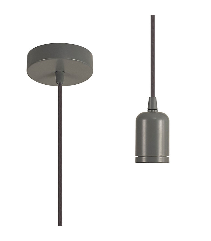 Argyle 10cm 2m 1 Light Pendant Warm Grey/Grey Braided Cable E27 Max 60W c/w Ceiling Bracket & Deeper Shade Ring-1