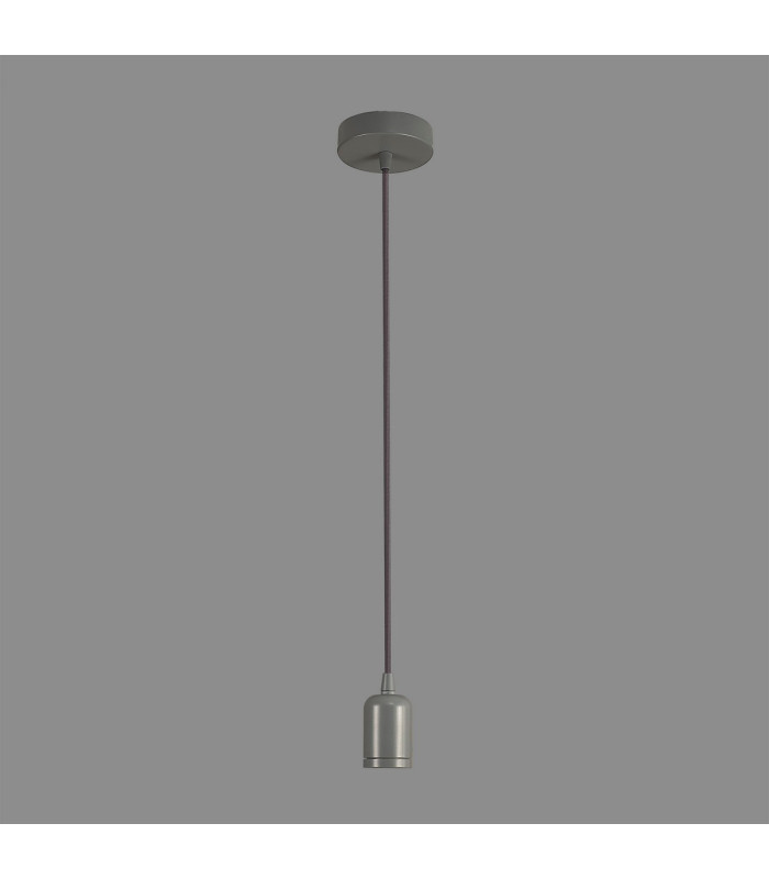 Argyle 10cm 2m 1 Light Pendant Warm Grey/Grey Braided Cable E27 Max 60W c/w Ceiling Bracket & Deeper Shade Ring-3