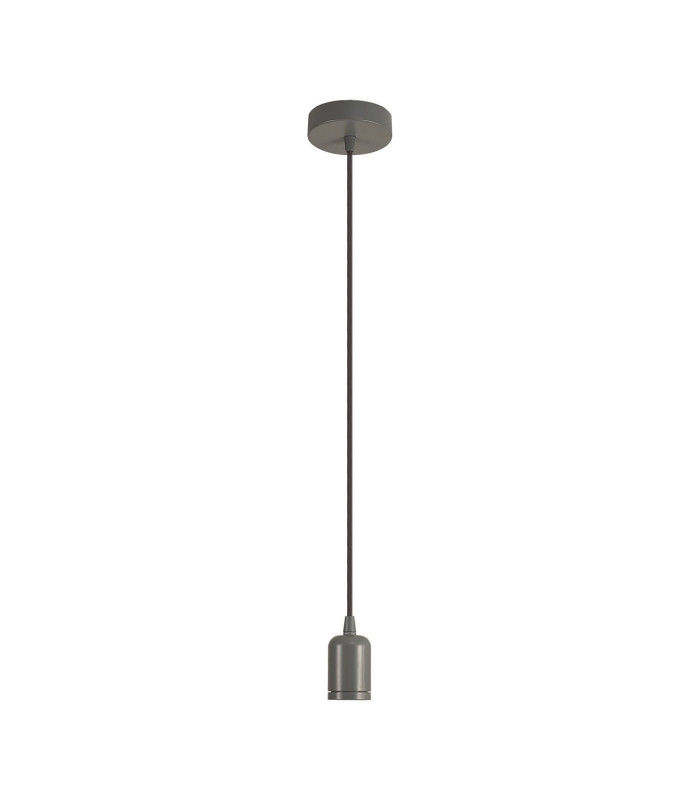 Argyle 10cm 2m 1 Light Pendant Warm Grey/Grey Braided Cable E27 Max 60W c/w Ceiling Bracket & Deeper Shade Ring-4