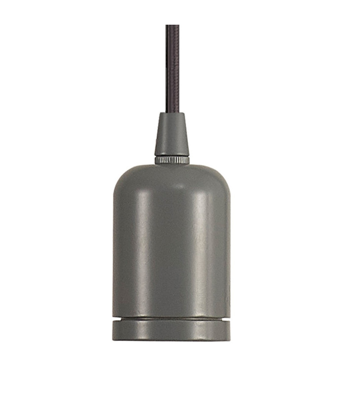 Argyle 10cm 2m 1 Light Pendant Warm Grey/Grey Braided Cable E27 Max 60W c/w Ceiling Bracket & Deeper Shade Ring-5