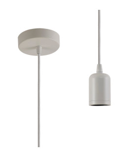 Argyle 10cm 2m 1 Light Pendant White/White Braided Cable E27 Max 60W c/w Ceiling Bracket & Deeper Shade Ring-1