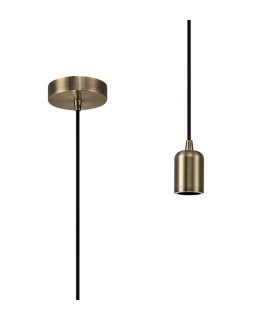 Argyle 10cm 1m 1 Light Pendant Antique Brass/Black Braided Cable E27 Max 60W c/w Ceiling Bracket & Deeper Shade Ring-1