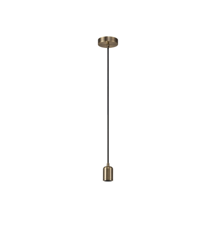 Argyle 10cm 1m 1 Light Pendant Antique Brass/Black Braided Cable E27 Max 60W c/w Ceiling Bracket & Deeper Shade Ring-4