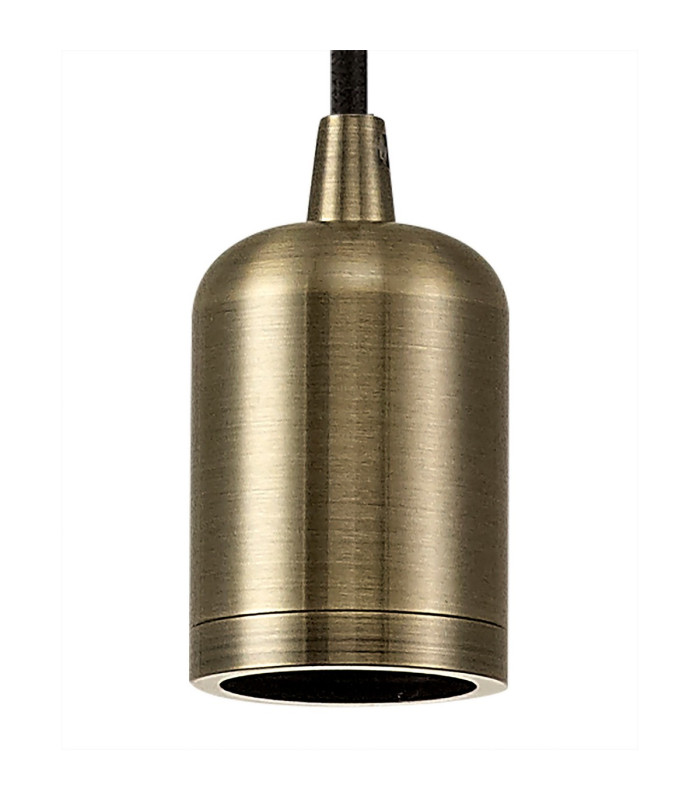 Argyle 10cm 1m 1 Light Pendant Antique Brass/Black Braided Cable E27 Max 60W c/w Ceiling Bracket & Deeper Shade Ring-5