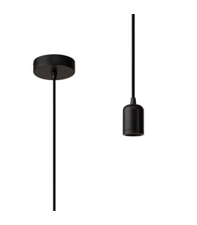 Argyle 10cm 1m 1 Light Pendant Black/Black Braided Cable E27 Max 60W c/w Ceiling Bracket & Deeper Shade Ring-1