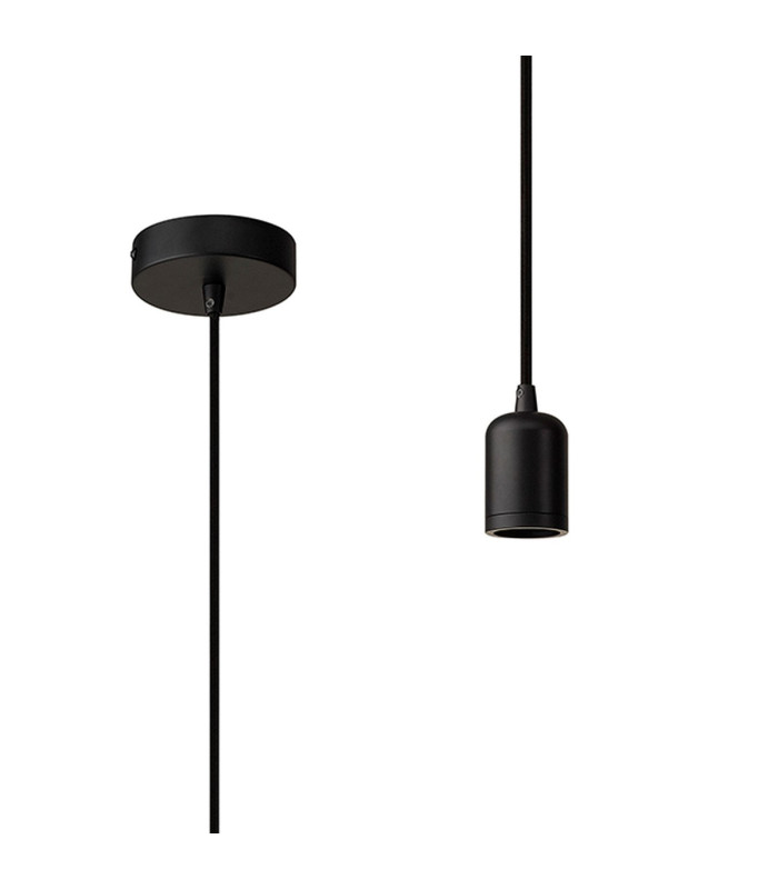 Argyle 10cm 1m 1 Light Pendant Black/Black Braided Cable E27 Max 60W c/w Ceiling Bracket & Deeper Shade Ring-1
