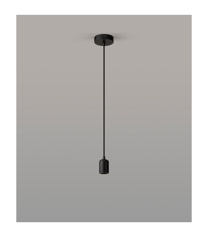 Argyle 10cm 1m 1 Light Pendant Black/Black Braided Cable E27 Max 60W c/w Ceiling Bracket & Deeper Shade Ring-3