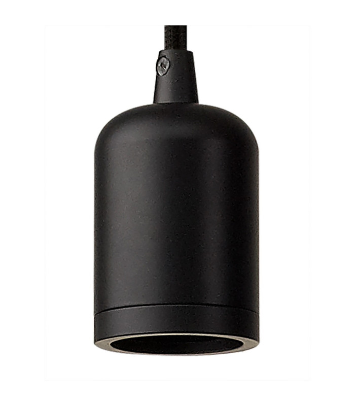 Argyle 10cm 1m 1 Light Pendant Black/Black Braided Cable E27 Max 60W c/w Ceiling Bracket & Deeper Shade Ring-5