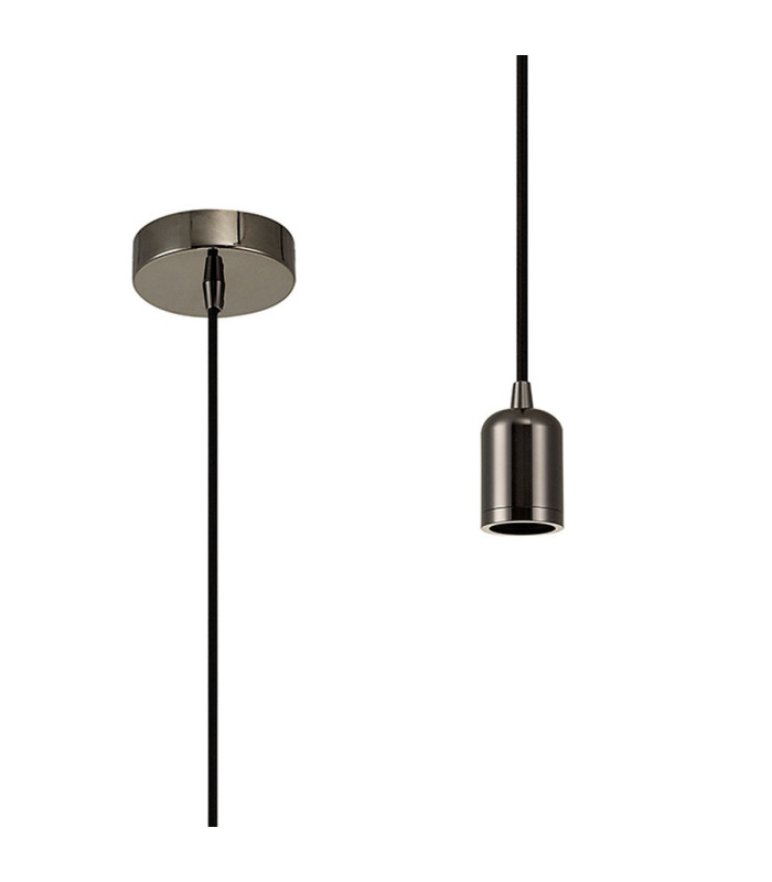 Argyle 10cm 1m 1 Light Pendant Black Chrome/Black Braided Cable E27 Max 60W c/w Ceiling Bracket & Deeper Shade Ring-1