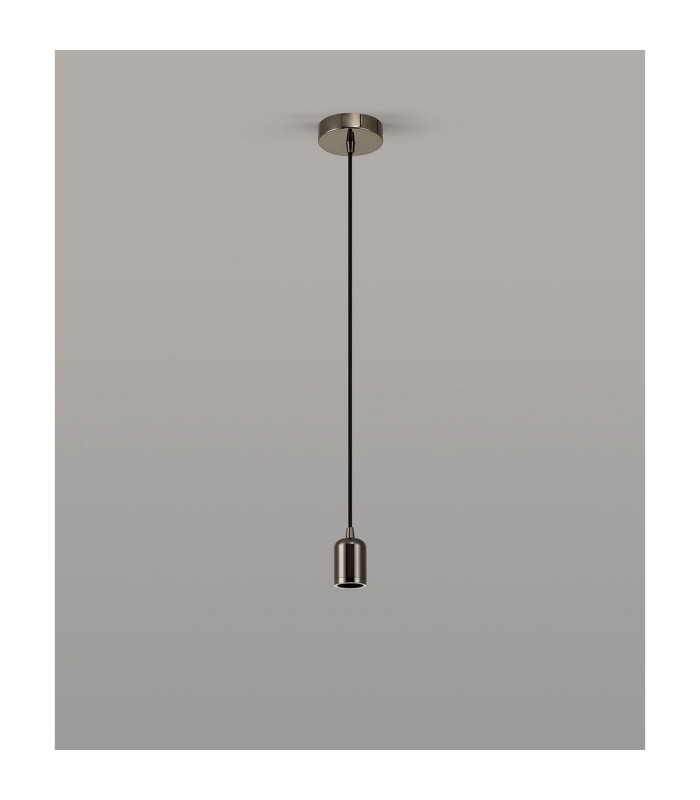 Argyle 10cm 1m 1 Light Pendant Black Chrome/Black Braided Cable E27 Max 60W c/w Ceiling Bracket & Deeper Shade Ring-3