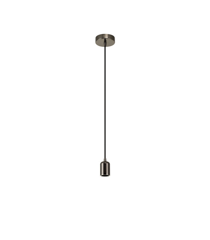 Argyle 10cm 1m 1 Light Pendant Black Chrome/Black Braided Cable E27 Max 60W c/w Ceiling Bracket & Deeper Shade Ring-4