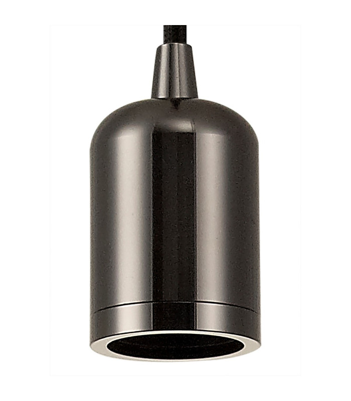 Argyle 10cm 1m 1 Light Pendant Black Chrome/Black Braided Cable E27 Max 60W c/w Ceiling Bracket & Deeper Shade Ring-5