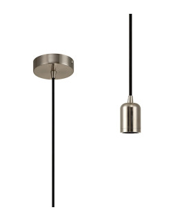 Argyle 10cm 1m 1 Light Pendant Brushed Nickel/Black Braided Cable E27 Max 60W c/w Ceiling Bracket & Deeper Shade Ring-1