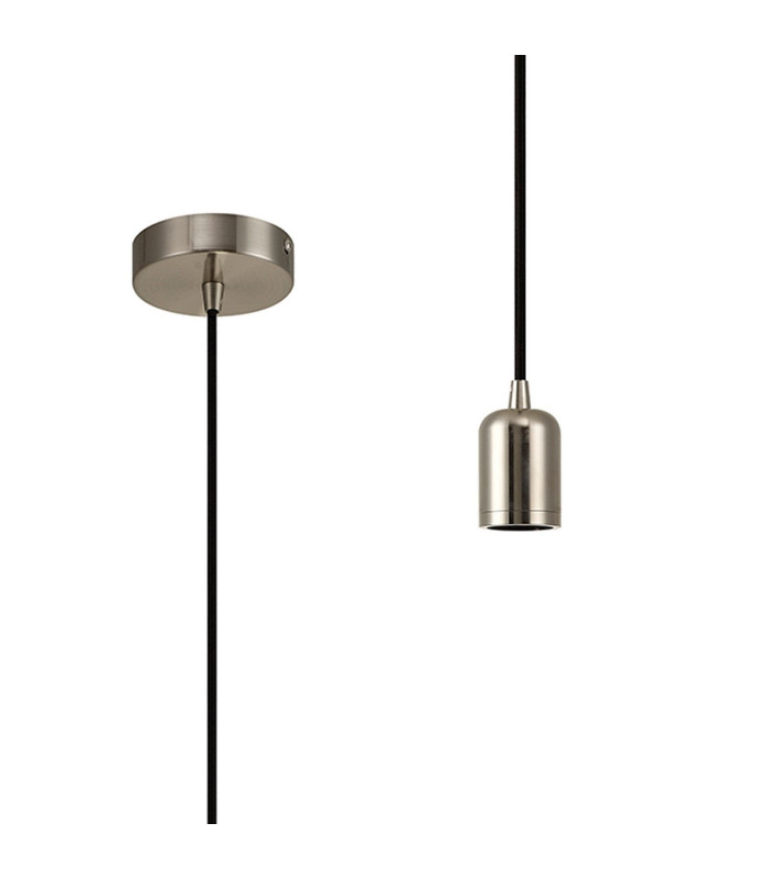 Argyle 10cm 1m 1 Light Pendant Brushed Nickel/Black Braided Cable E27 Max 60W c/w Ceiling Bracket & Deeper Shade Ring-1