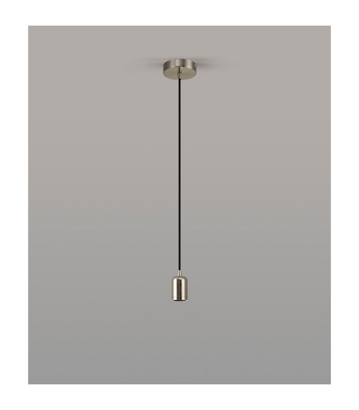 Argyle 10cm 1m 1 Light Pendant Brushed Nickel/Black Braided Cable E27 Max 60W c/w Ceiling Bracket & Deeper Shade Ring-3