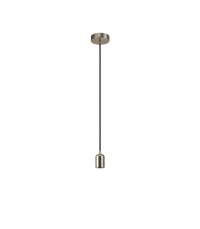 Argyle 10cm 1m 1 Light Pendant Brushed Nickel/Black Braided Cable E27 Max 60W c/w Ceiling Bracket & Deeper Shade Ring-4