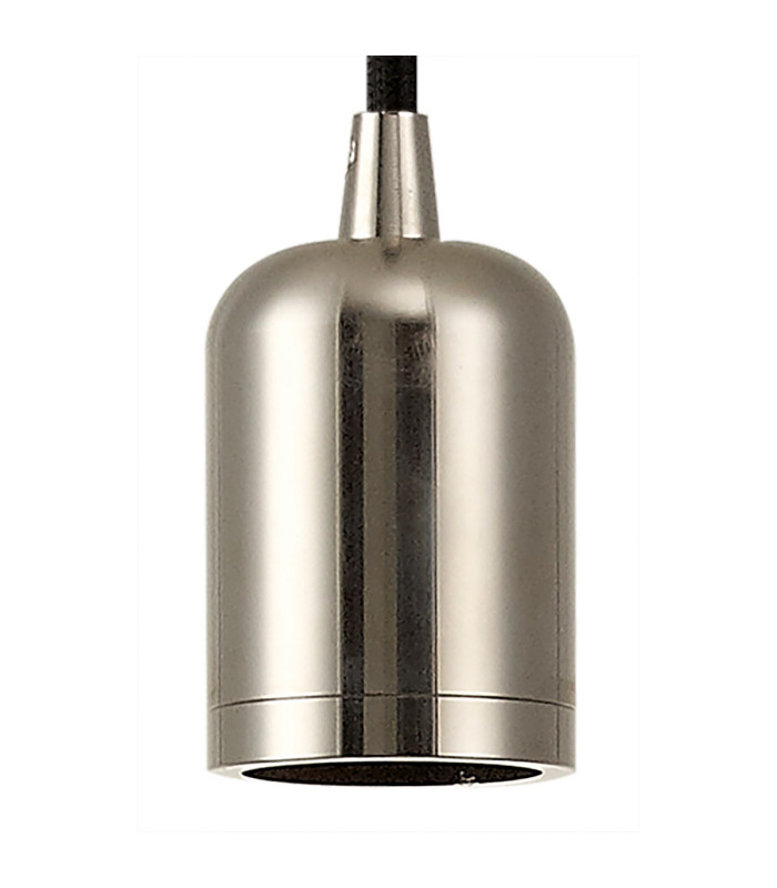 Argyle 10cm 1m 1 Light Pendant Brushed Nickel/Black Braided Cable E27 Max 60W c/w Ceiling Bracket & Deeper Shade Ring-5
