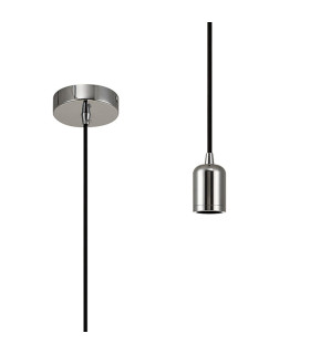 Argyle 10cm 1m 1 Light Pendant Chrome/Black Braided Cable E27 Max 60W c/w Ceiling Bracket & Deeper Shade Ring-1