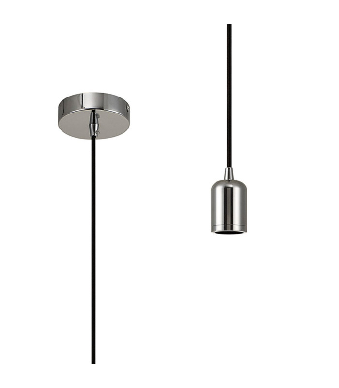 Argyle 10cm 1m 1 Light Pendant Chrome/Black Braided Cable E27 Max 60W c/w Ceiling Bracket & Deeper Shade Ring-1