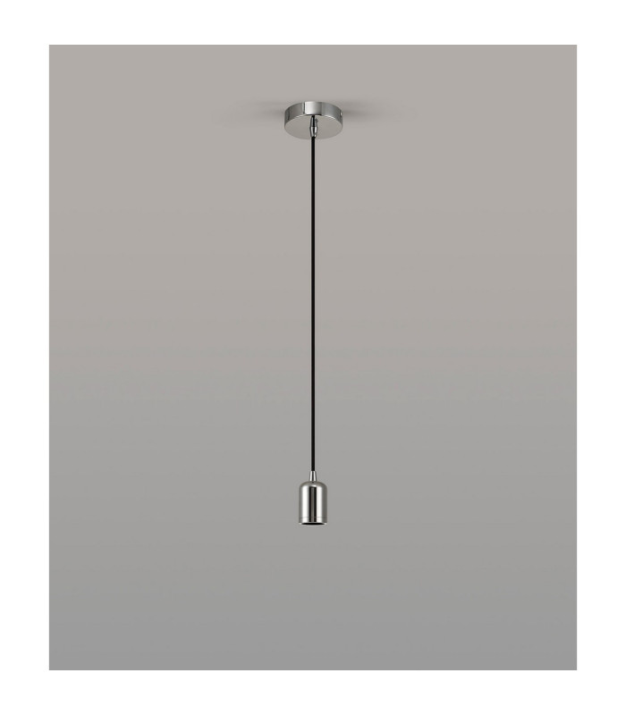 Argyle 10cm 1m 1 Light Pendant Chrome/Black Braided Cable E27 Max 60W c/w Ceiling Bracket & Deeper Shade Ring-3