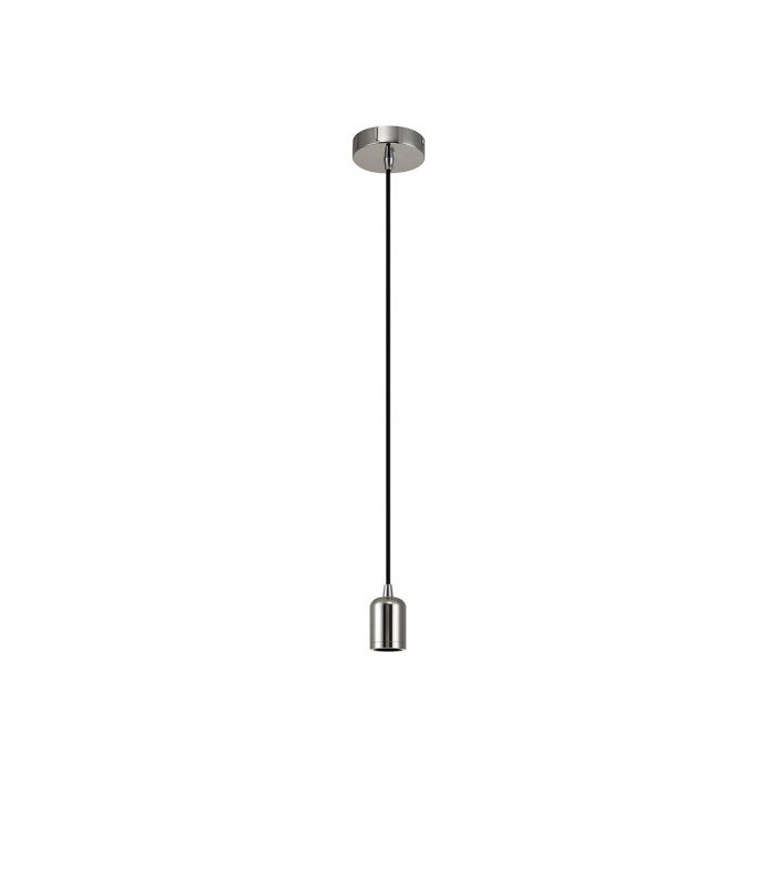 Argyle 10cm 1m 1 Light Pendant Chrome/Black Braided Cable E27 Max 60W c/w Ceiling Bracket & Deeper Shade Ring-4