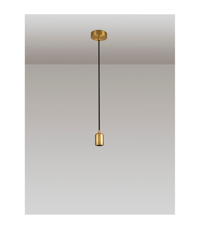 Argyle 10cm 1m 1 Light Pendant Gilt Bronze/Black Braided Cable E27 Max 60W c/w Ceiling Bracket & Deeper Shade Ring-3