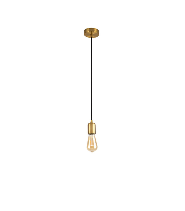 Argyle 10cm 1m 1 Light Pendant Gilt Bronze/Black Braided Cable E27 Max 60W c/w Ceiling Bracket & Deeper Shade Ring-5
