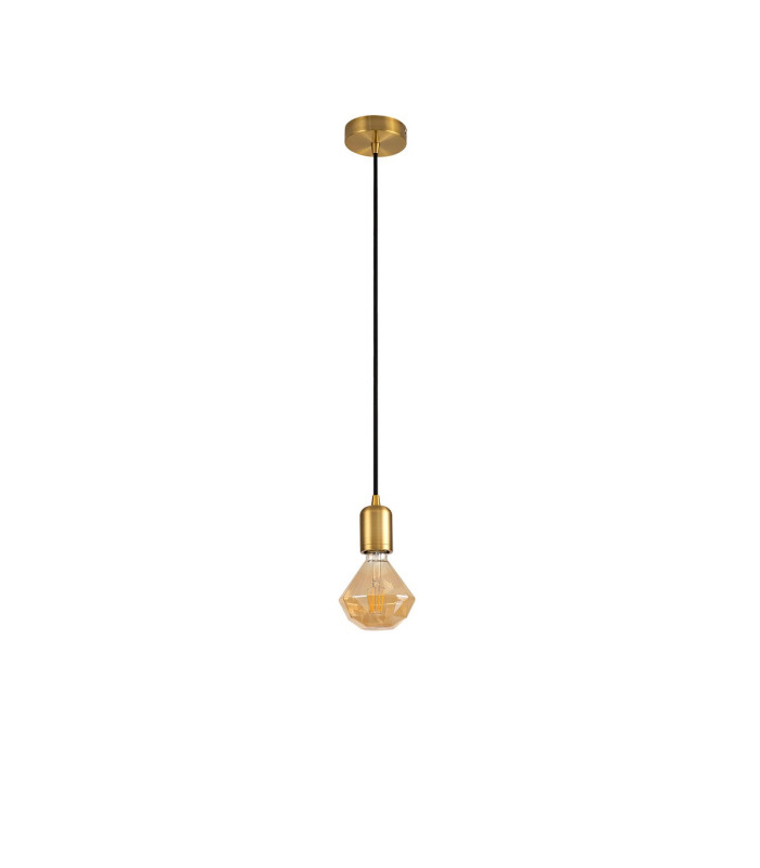 Argyle 10cm 1m 1 Light Pendant Gilt Bronze/Black Braided Cable E27 Max 60W c/w Ceiling Bracket & Deeper Shade Ring-9