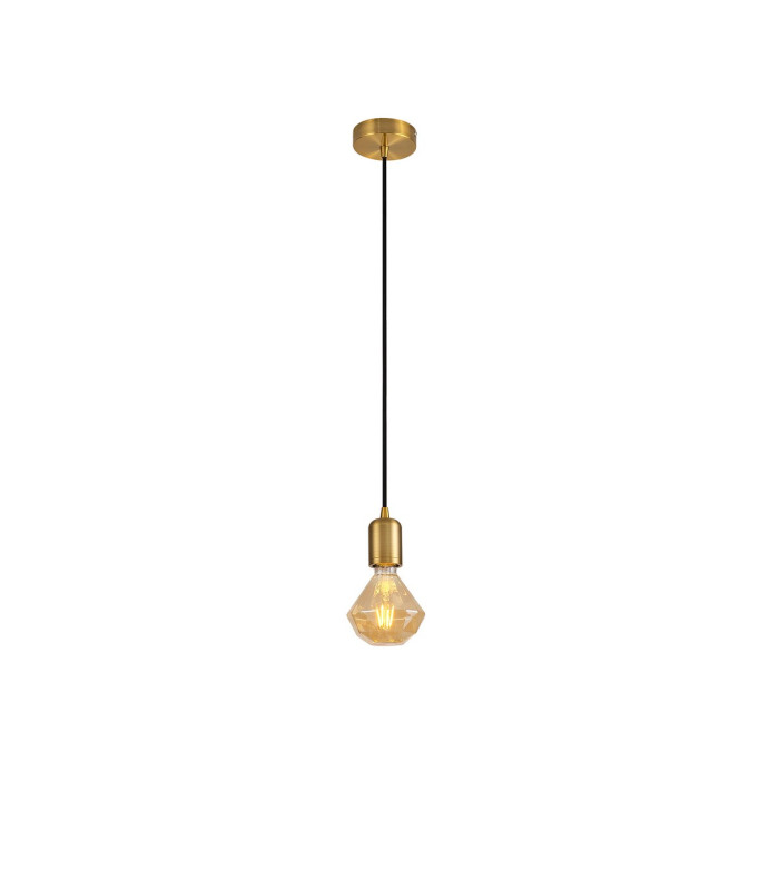 Argyle 10cm 1m 1 Light Pendant Gilt Bronze/Black Braided Cable E27 Max 60W c/w Ceiling Bracket & Deeper Shade Ring-10