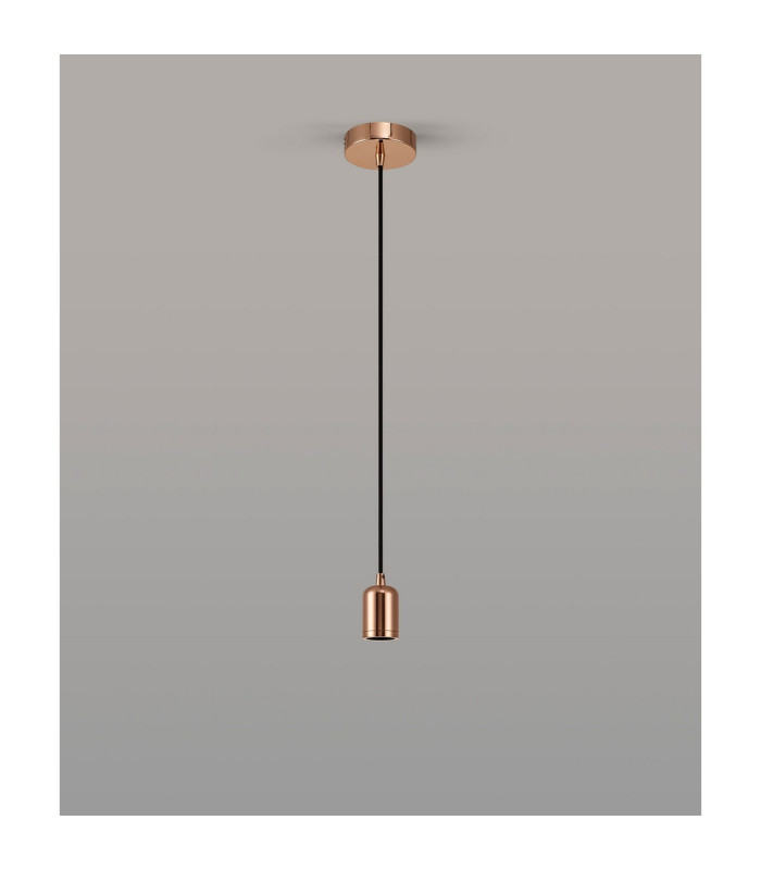 Argyle 10cm 1m 1 Light Pendant Rose Gold/Black Braided Cable E27 Max 60W c/w Ceiling Bracket & Deeper Shade Ring-3