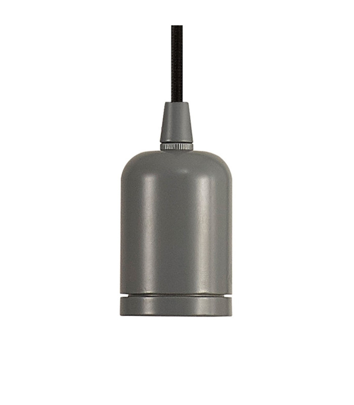 Argyle 10cm 1m 1 Light Pendant Warm Grey/Black Braided Cable E27 Max 60W c/w Ceiling Bracket & Deeper Shade Ring-5