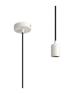 Argyle 10cm 1m 1 Light Pendant White/Black Braided Cable E27 Max 60W c/w Ceiling Bracket & Deeper Shade Ring-1