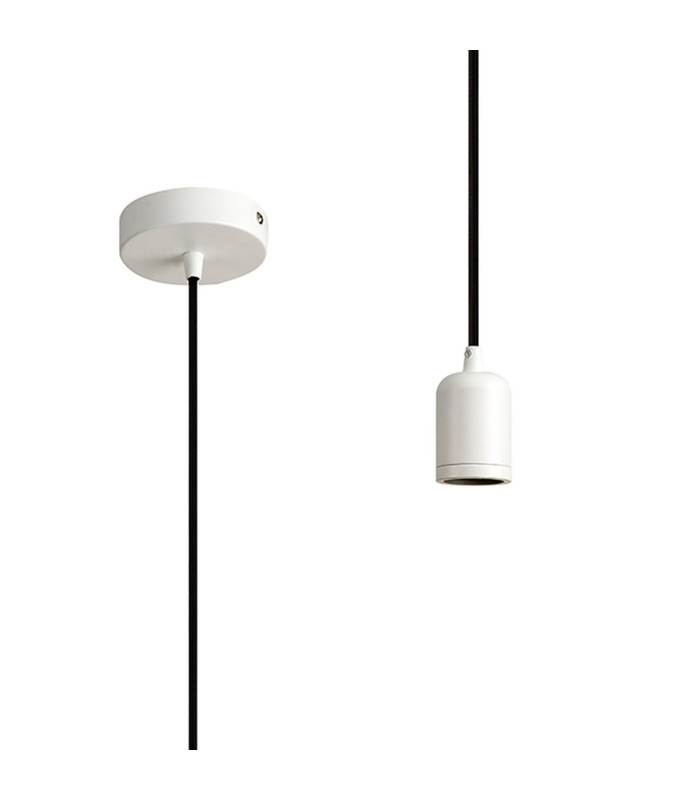 Argyle 10cm 1m 1 Light Pendant White/Black Braided Cable E27 Max 60W c/w Ceiling Bracket & Deeper Shade Ring-1