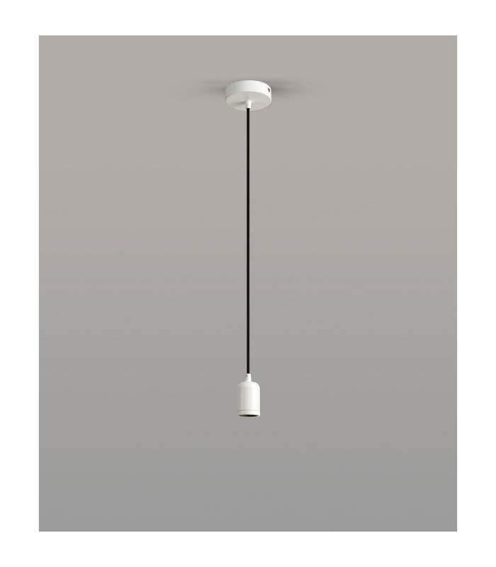 Argyle 10cm 1m 1 Light Pendant White/Black Braided Cable E27 Max 60W c/w Ceiling Bracket & Deeper Shade Ring-3