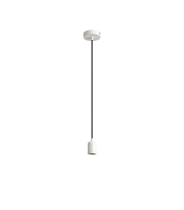 Argyle 10cm 1m 1 Light Pendant White/Black Braided Cable E27 Max 60W c/w Ceiling Bracket & Deeper Shade Ring-4