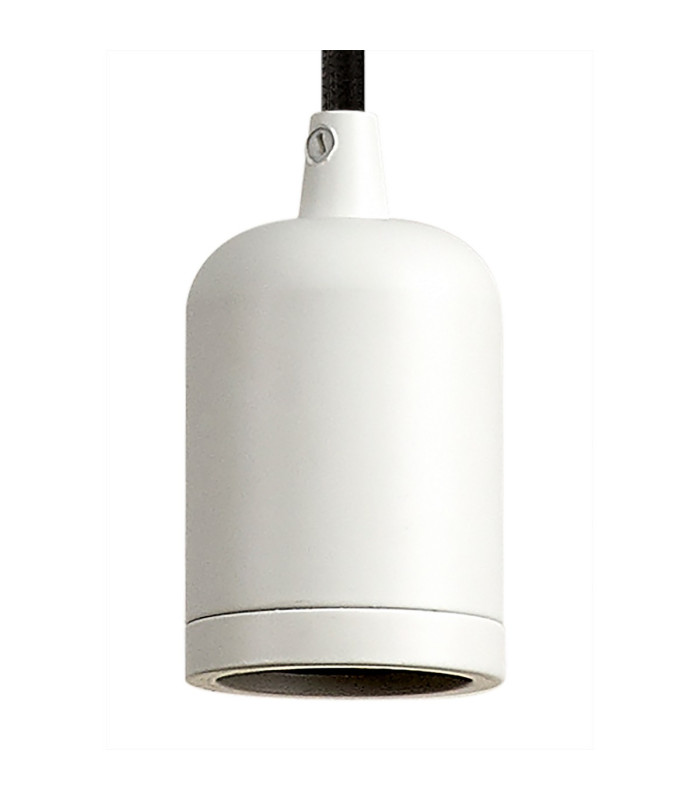Argyle 10cm 1m 1 Light Pendant White/Black Braided Cable E27 Max 60W c/w Ceiling Bracket & Deeper Shade Ring-5