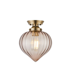 Afton 23cm Flush Ceiling LightFlower Bud Shade 1 x E27 Antique Brass/Cognac-1