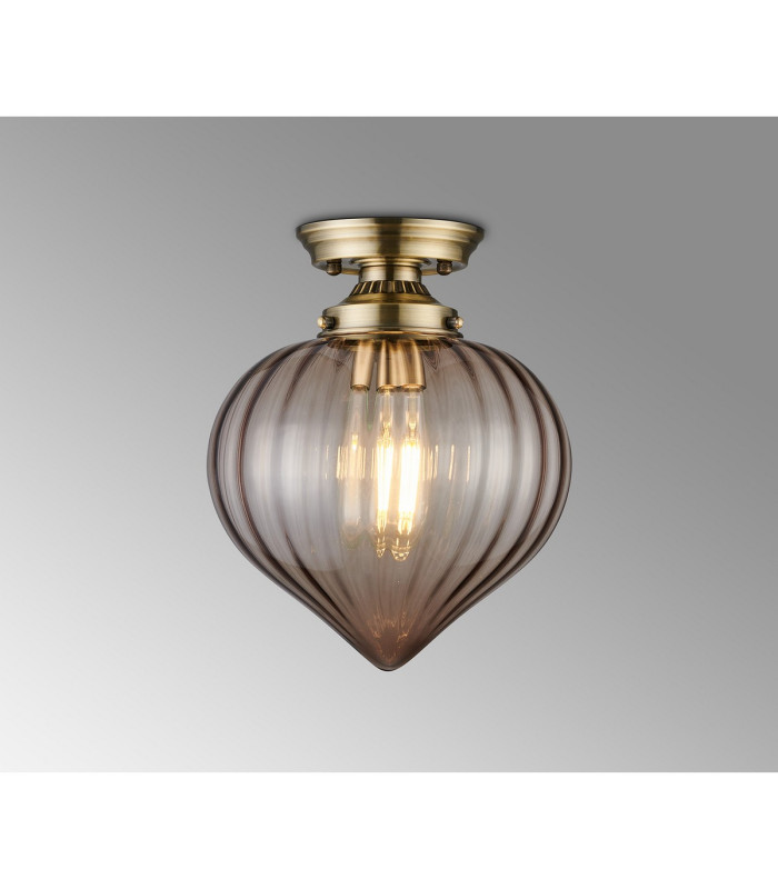 Afton 23cm Flush Ceiling LightFlower Bud Shade 1 x E27 Antique Brass/Cognac-3