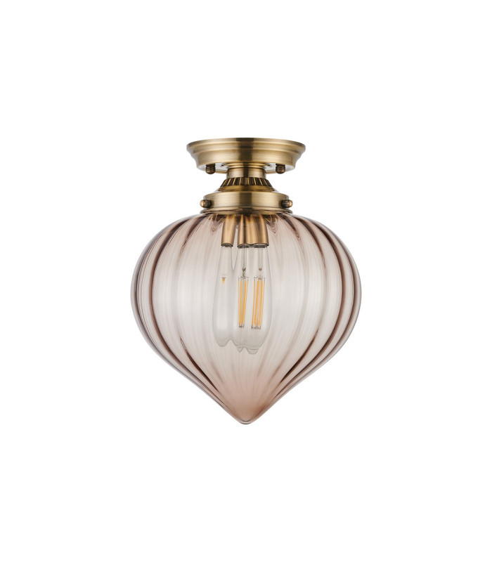 Afton 23cm Flush Ceiling LightFlower Bud Shade 1 x E27 Antique Brass/Cognac-4