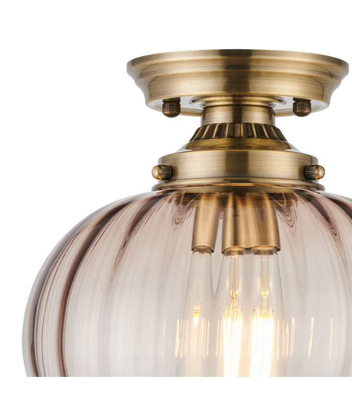 Afton 23cm Flush Ceiling LightFlower Bud Shade 1 x E27 Antique Brass/Cognac-5