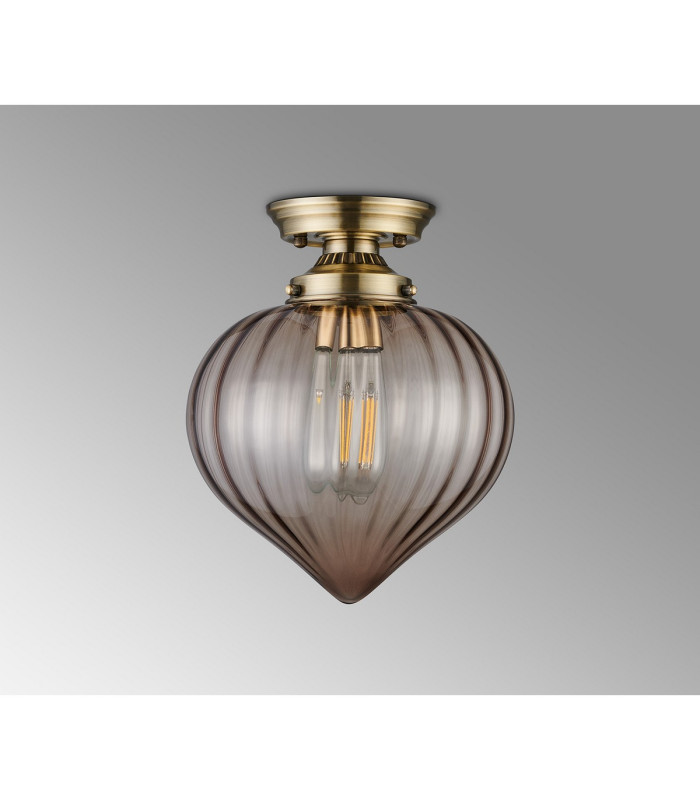 Afton 23cm Flush Ceiling LightFlower Bud Shade 1 x E27 Antique Brass/Cognac-7