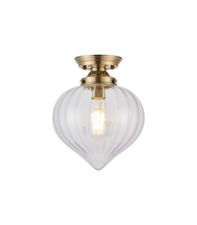 Afton 23cm Flush Ceiling LightFlower Bud Shade 1 x E27 Antique Brass/Clear-1